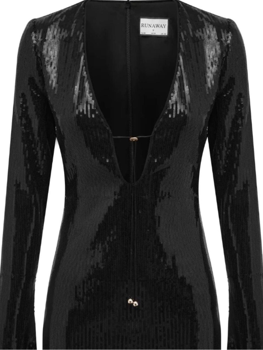 Runaway The Label Black Sequin Blaise Top Deep V Long Sleeve NWT Size XS